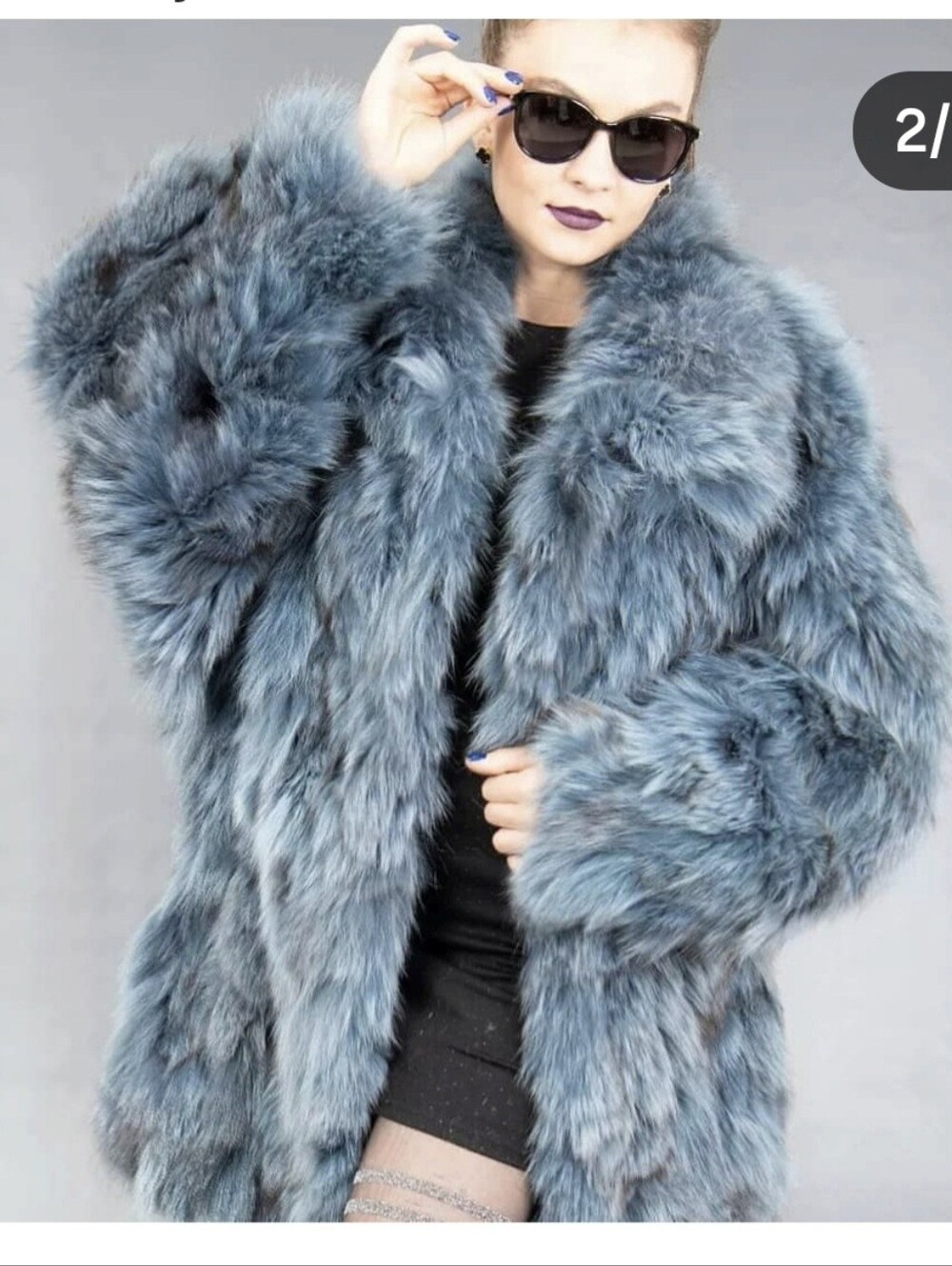 GORGEOUS REAL BLUE FOX FUR COAT WITH HOOD!! PLUS SIZE XLARGE - Picture 1 of 4